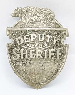 1910s-20s Los Angeles Co CA Bear Top Deputy Sheriff Badge Location Grounded off for wear elsewhere